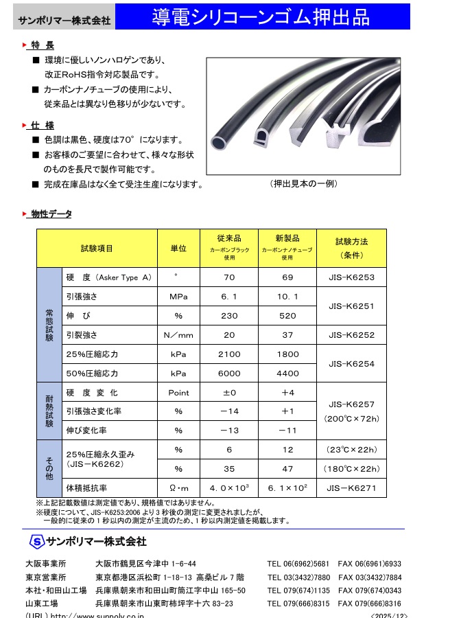 導電シリコーンゴム押出品